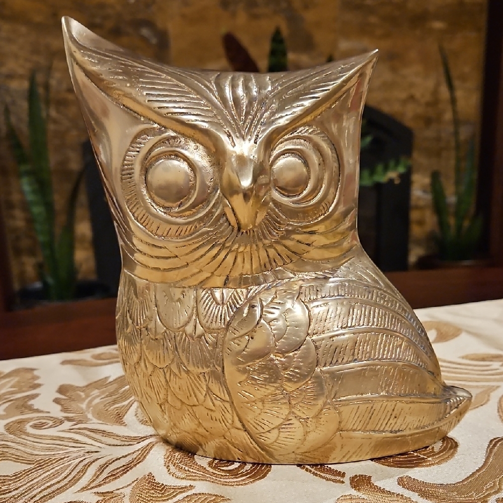 XL Vintage MCM Heavy Solid Brass Wise Owl Figurine Statement Piece 2+ Pounds
